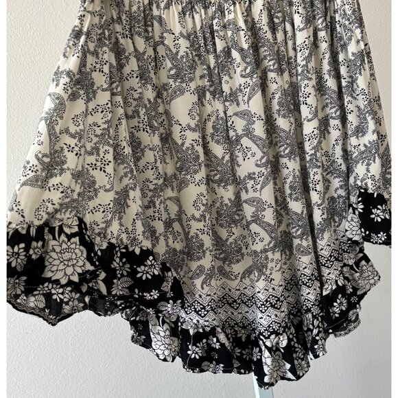 Ruffle Hem Skirt Large Black White Floral Paisley Boho Cottagecore Festival - Picture 13 of 13